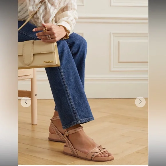 ALEXANDRE BIRMAN Clarita bow-detailed lace-trimmed leather sandals Beige  37.5 - Picture 2 of 10